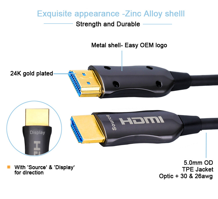 HDMI Active Hybrid Cable HDMI 2.0 Aoc 4K Support up to 100m Maximum Length, Plug and Play. No External Power Required