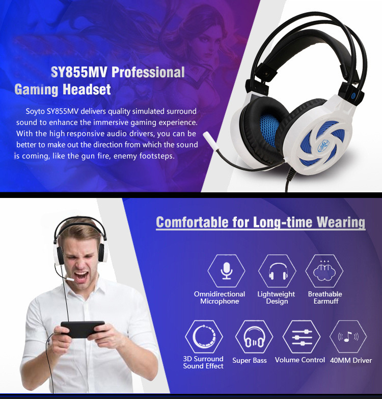 LED Light Noise Cancelling Computer Headphone Game Headset