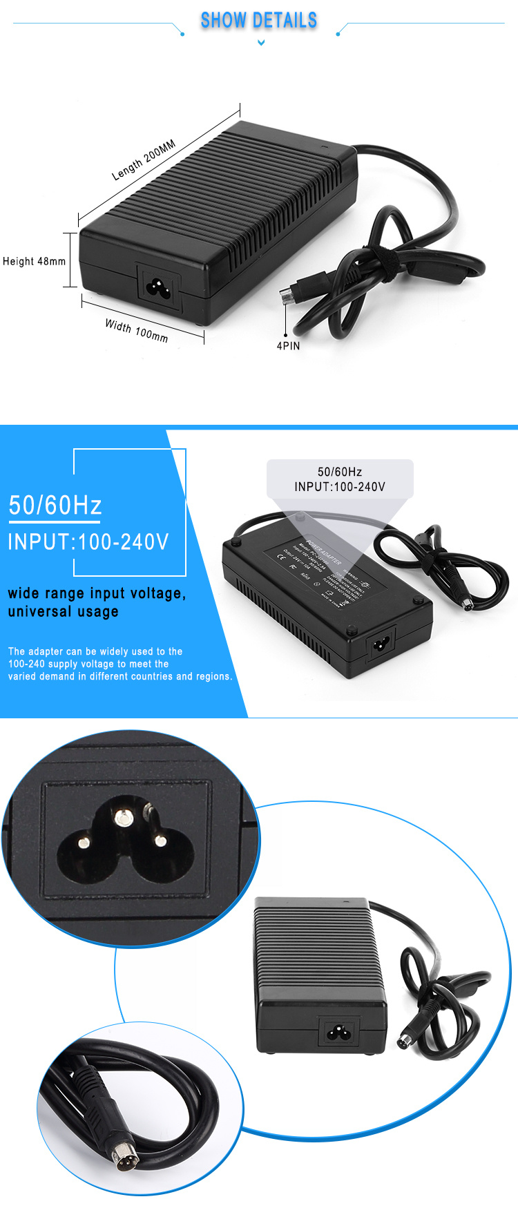 216W 36V Power Supply 6A AC DC Power Adapter with high PFC function