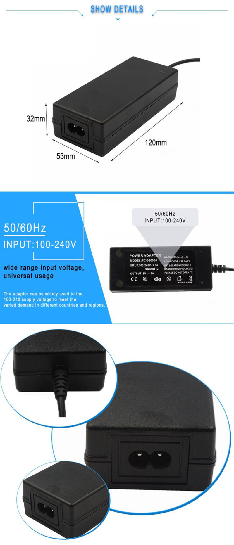 constant voltage 9V 5A power supply 45W AC DC power adapter