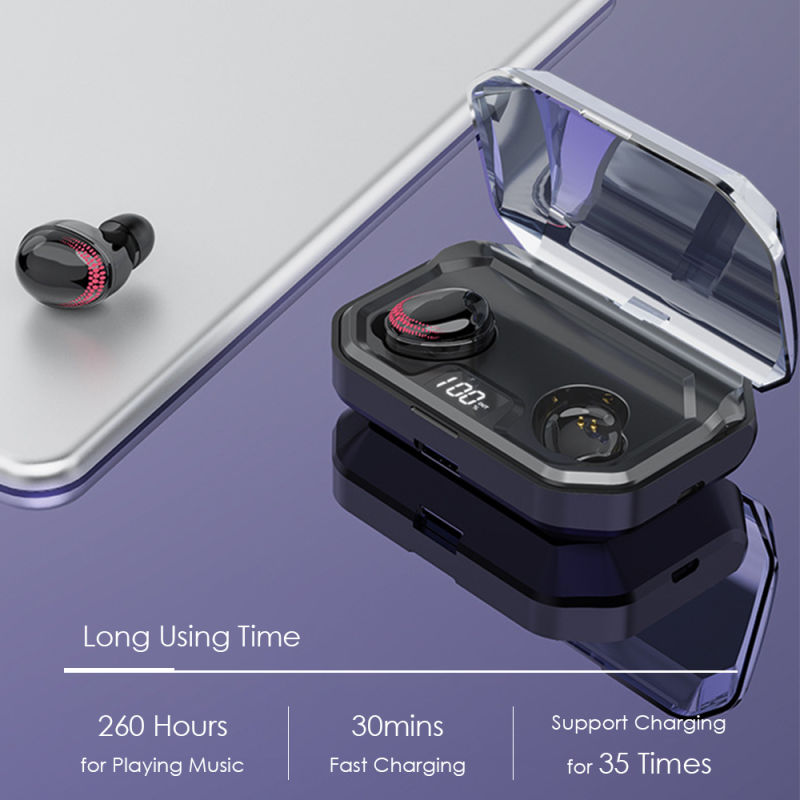 Waterproof Tws Bluetooth 5.0 Headset Noise Reduction Wireless Earphone with 3000mAh Charging Case