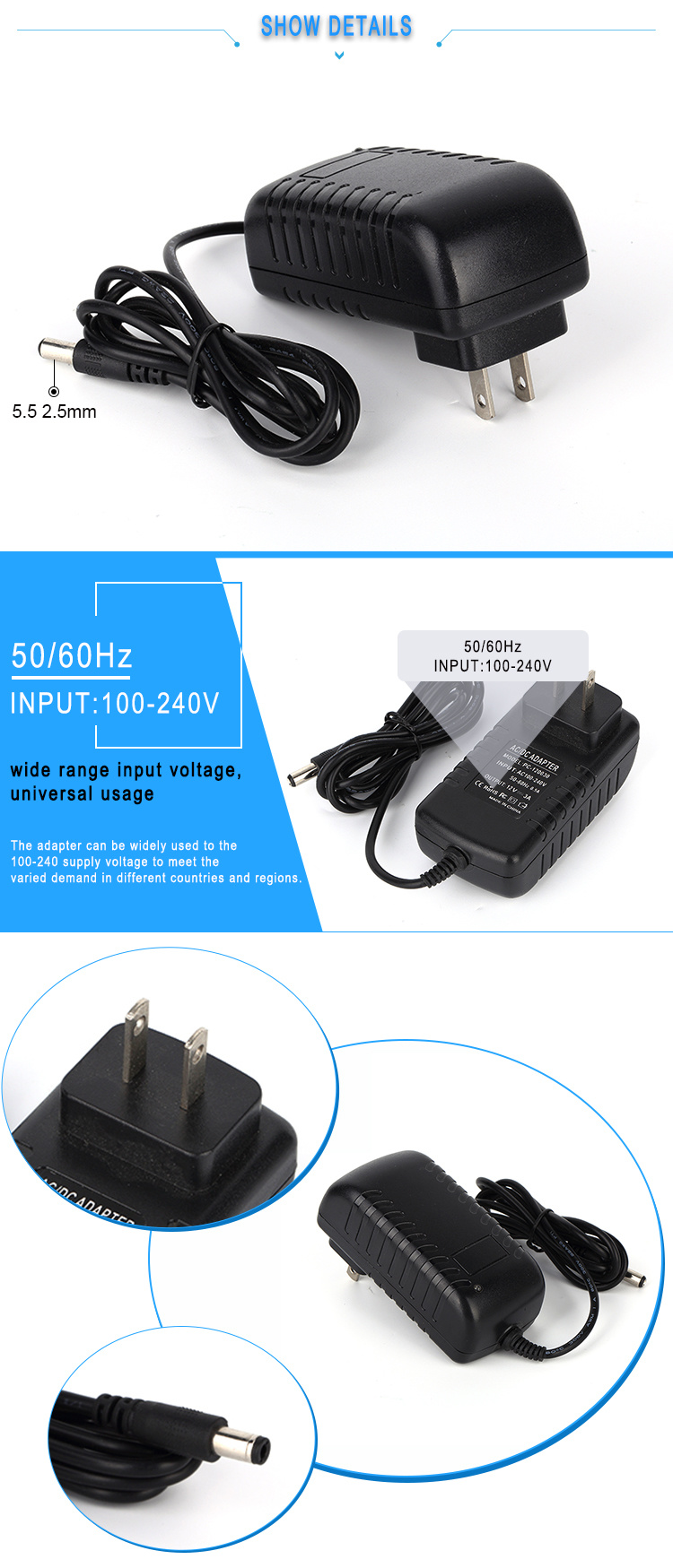 12V 3A 36W Switching LED Power Supply AC DC Power Adapter with US Plug