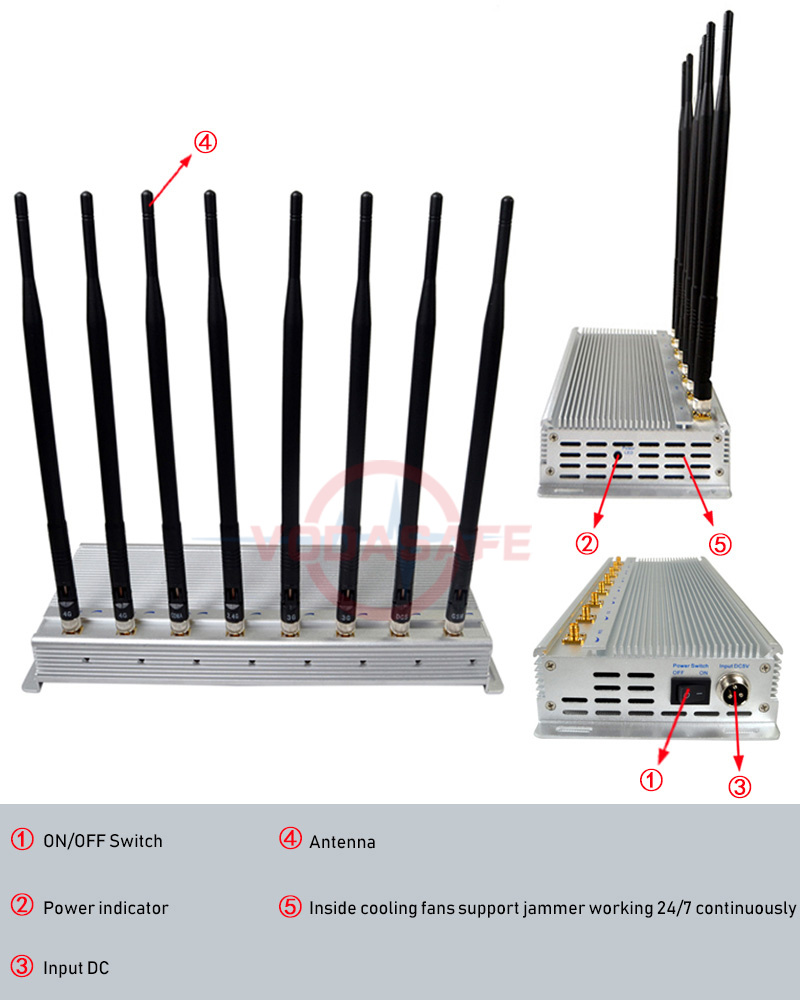 Indoor Use Eight Antennas Cellphone Signal Blockers with WiFi GPS VHF UHF 4G Mobile Block Network Blocker