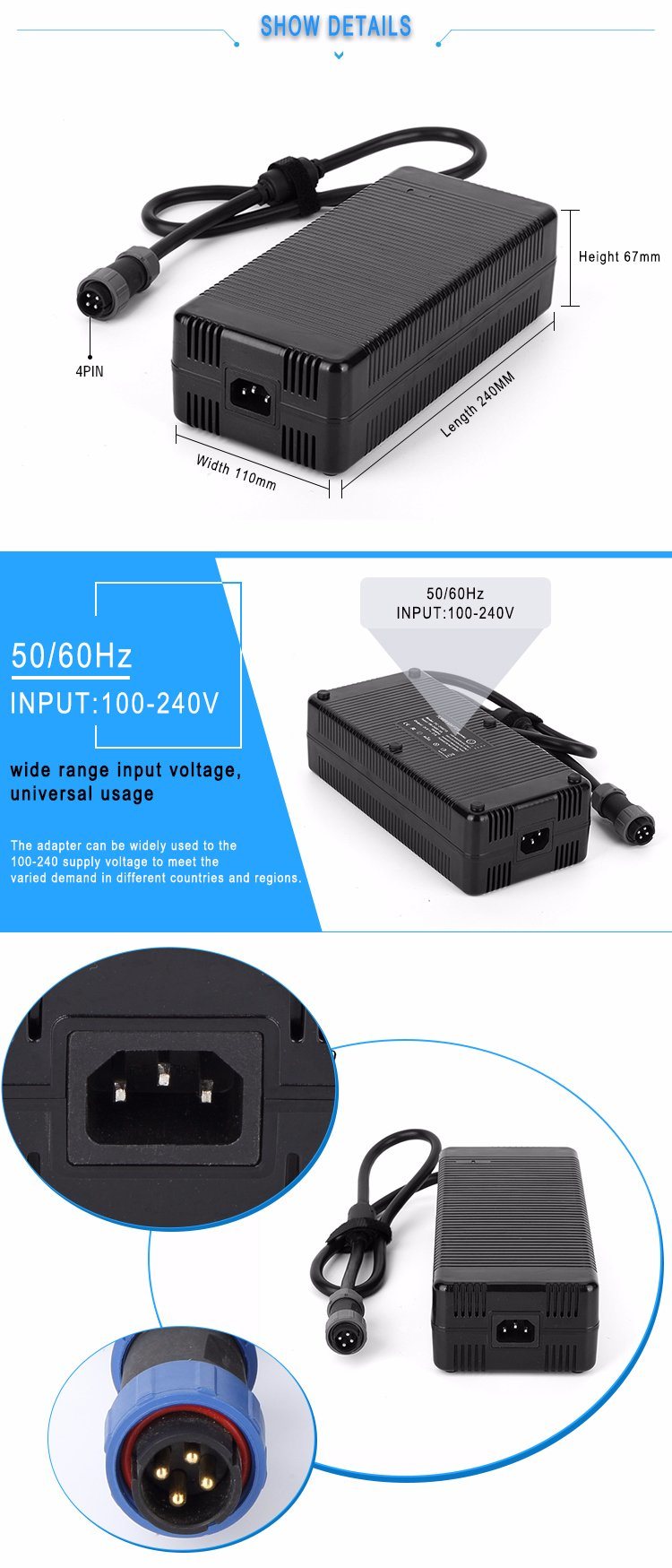 100% PC Material 48V AC Power Supply 480W AC Adaptor With CCTV Camera