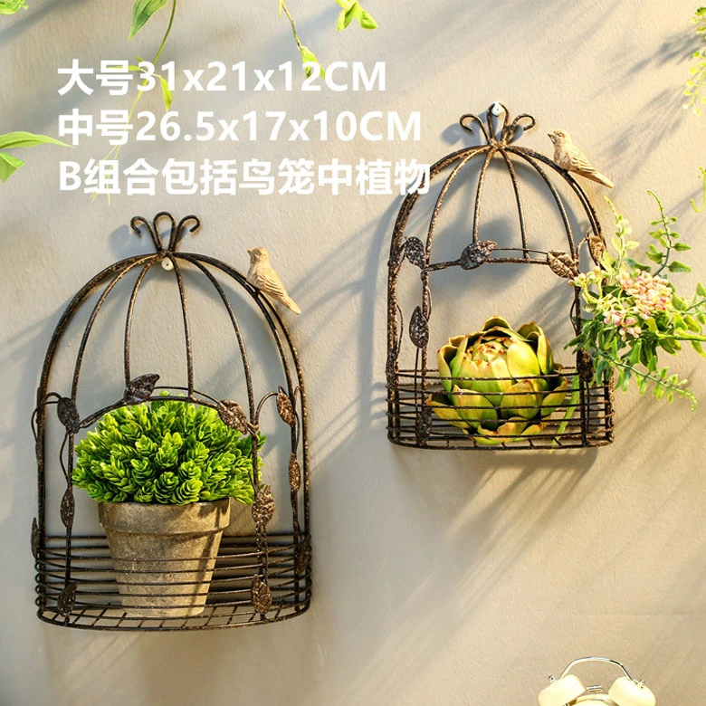 Home Decor Bird Cage Ironwork Hanging Wall Adornment TV Background Piece Flower Basket Table Personality Creation