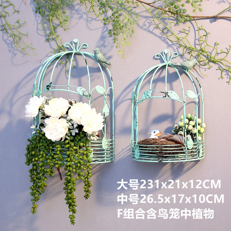 Home Decor Bird Cage Ironwork Hanging Wall Adornment TV Background Piece Flower Basket Table Personality Creation
