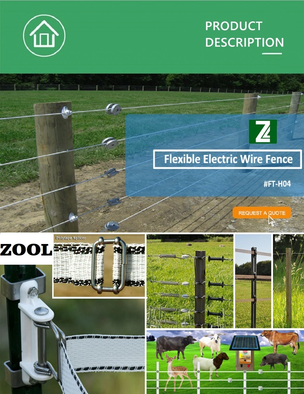 Horse Electric Fence Sheep Fence Cattle Fence Ranch Fencing Electric Fening Insulator for Farm Livestock Fence