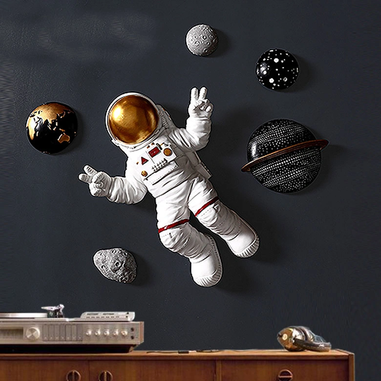 Modern Spaceman Statue Wall Sculpture Creative Resin Astronaut Model Figurine Hanging Wall Decor for Home Office