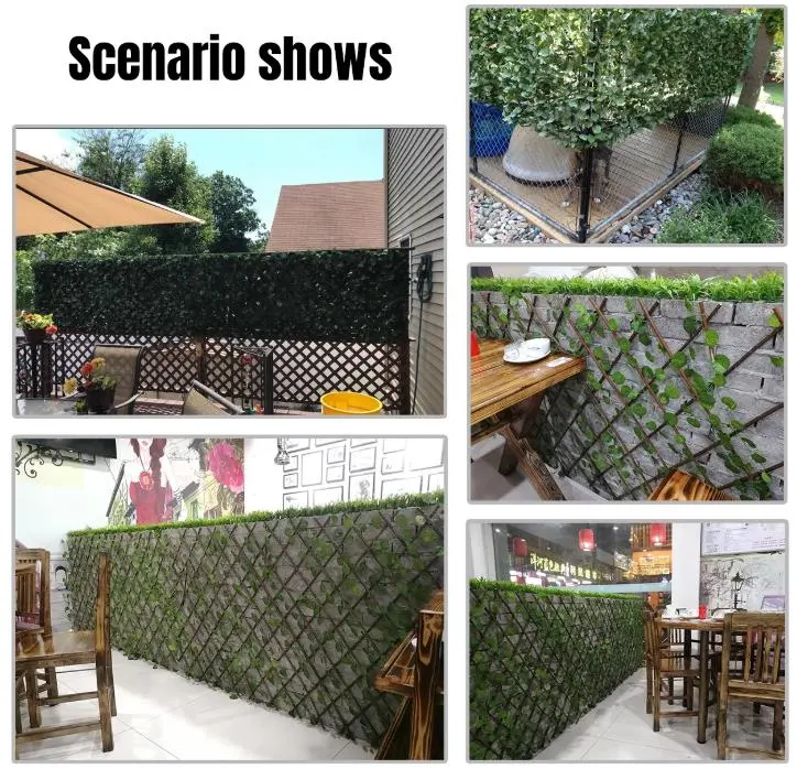 OEM Outdoor Plastic PVC Expandable Privacy Trellis Fence with Artificial IVY Willow Gardenia Bougainvillea Flower Leaf Leave