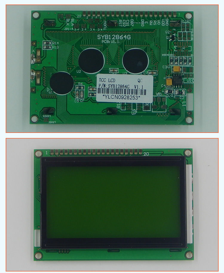 Industrial 128X64 Graphic Stn/Positive Display Screen Aip31107/Aip31108 Controller Panel 20pins 12864 LCD Module
