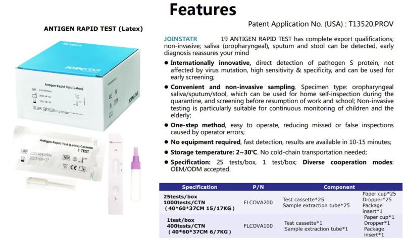 New Launch 2021 Joinstar Antigen Rapid Test Kit Saliva Method Saliva Testing for Diagnose