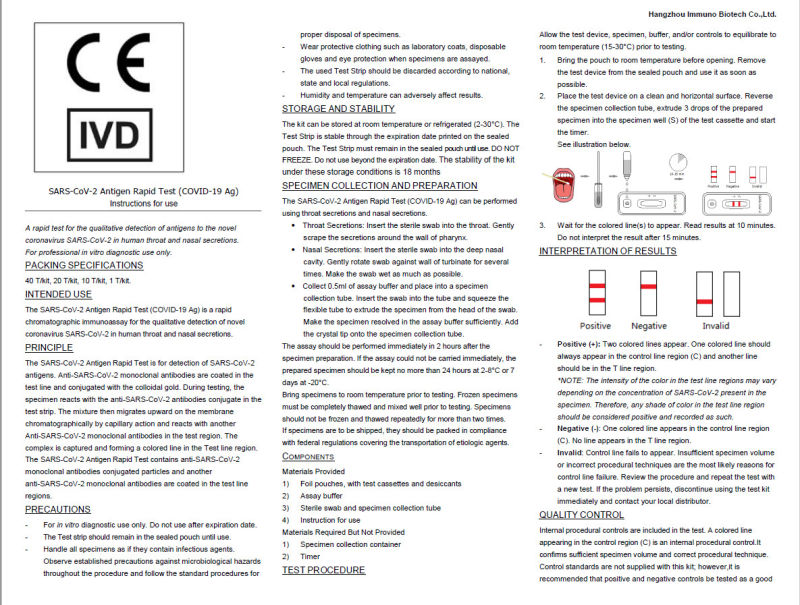 Antigen Rapid Test Cassette Saliva Swab Test Kit-Ca 19 Rapid Diagnostic Test