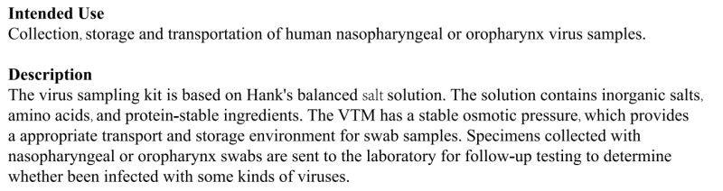 Virus Collection & Transport Kits Systems Vtm Nasal Swab Throat Swab