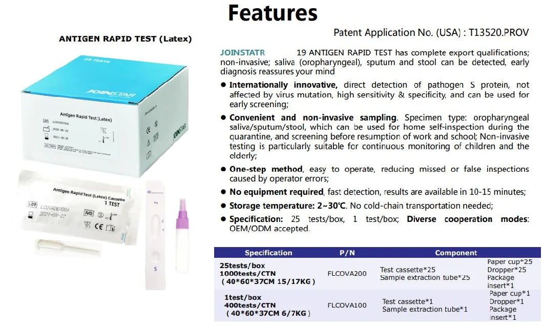 New Launch 2021 Joinstar Antigen Rapid Test Kit Saliva Method Saliva Testing for Diagnose