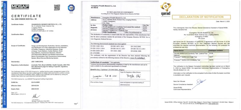 Nov Colloidal Gold Ce Certificate Wondfo Igm Igg Kit Rapid Test