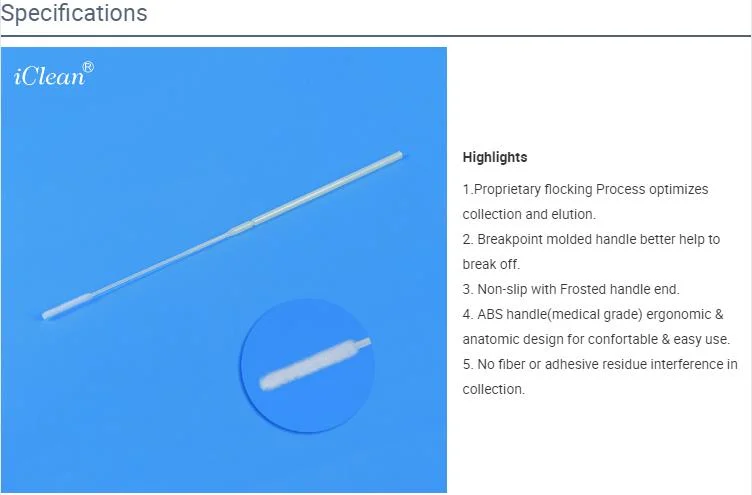 Nylon Flocked Nasopharyngeal /Buccal/Throat Swab Sterile Sampling Kit Specimen Collection Nasal Swab Sterile Test Swab
