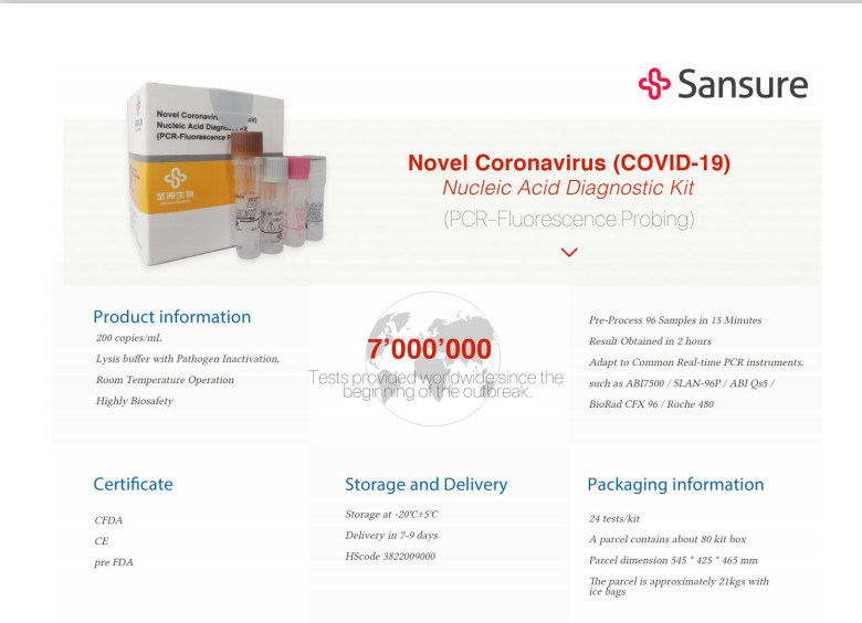 Sansure PCR Test Real Time Medical Diagnostic Nucleic Acid Test Kit Saliva Test Kits