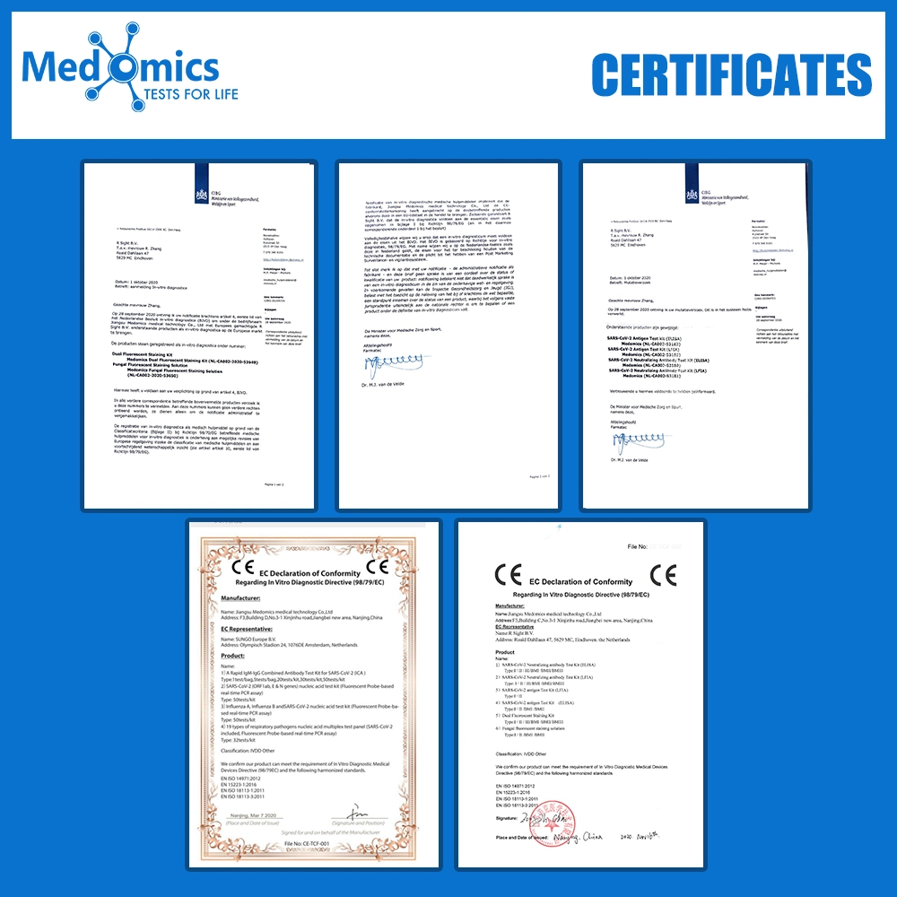 Medomics CE Marked Exporting Novel C-O-R-O-N-a Virus Rapid Antigen Detection Test Kit (1 /box)