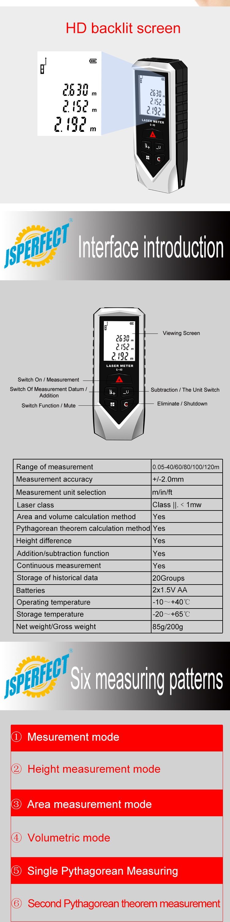 Green Beam 635nm Laser Distance Meter High Accuracy