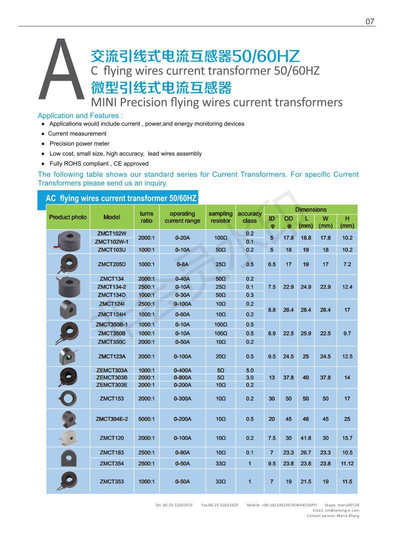 High Accuracy 2.5mA at Input 5A Flying Wire Current Transformer