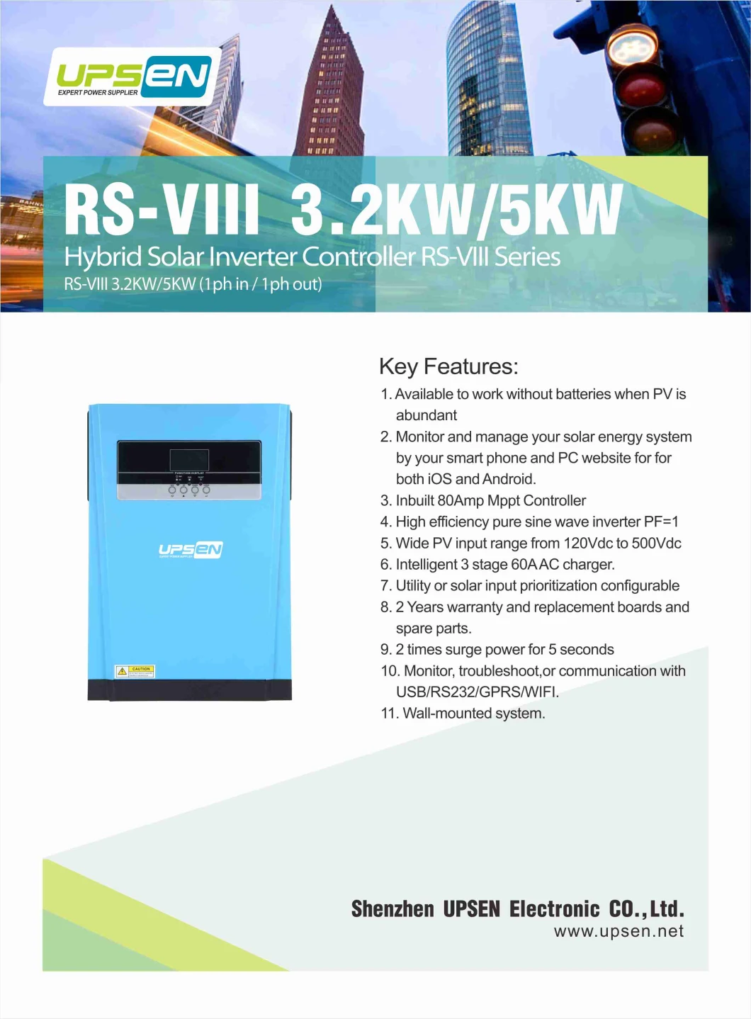 3.2kw 5kw Inverter Hybrid Solar Inverter Controller with Intelligent 3 Stage 60A AC Charger Inverter