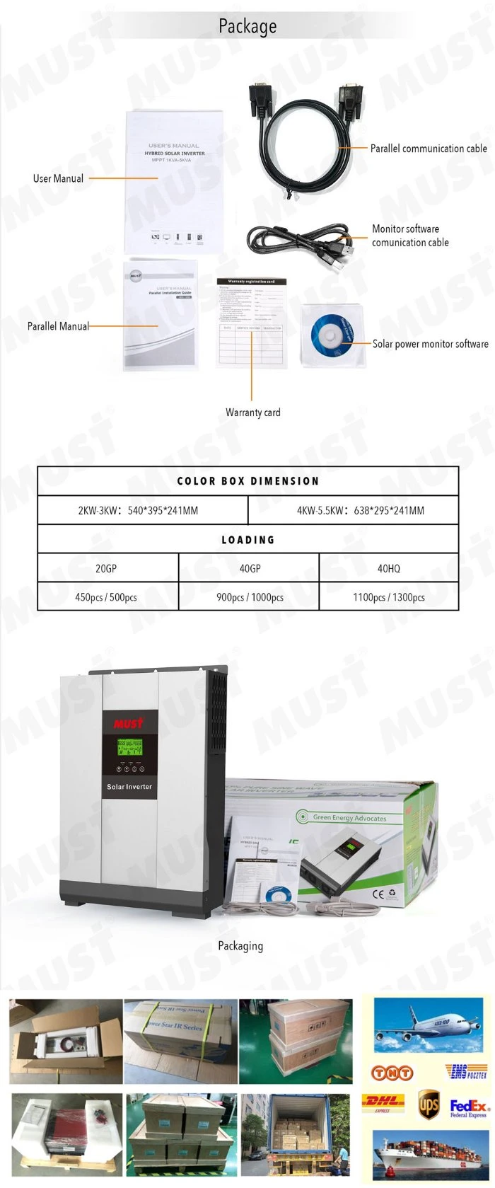 Must Factory New PV on and off Grid Solar Inverter with MPPT 80AMP 4000W 5000W Solar Inverter