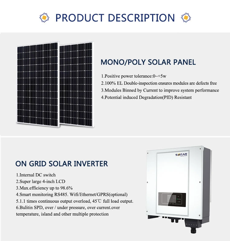 Roof Mounted 20kw Inverter 20000W PV Grid Tied Solar System
