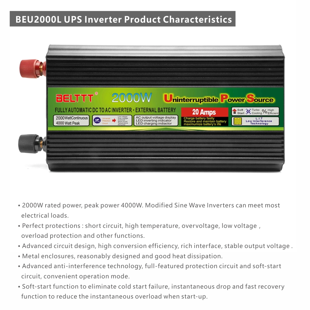 Manufacturer Modified Sine Wave Solar Power Inverter 2000W UPS Inverter with Charger