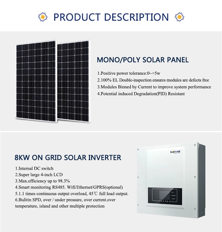 10kw on Grid Solar Energy Grid Tie 10000W Solar Power Hybrid Solar System