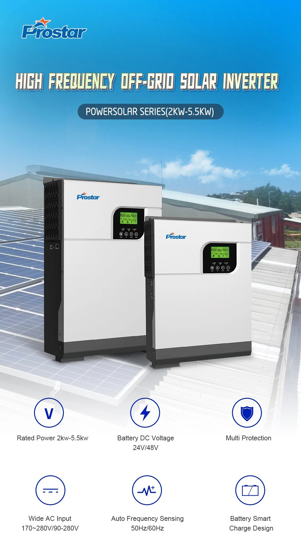 5kw 48VDC 220VAC High Frequency Solar Inverter with Sub Working Mode