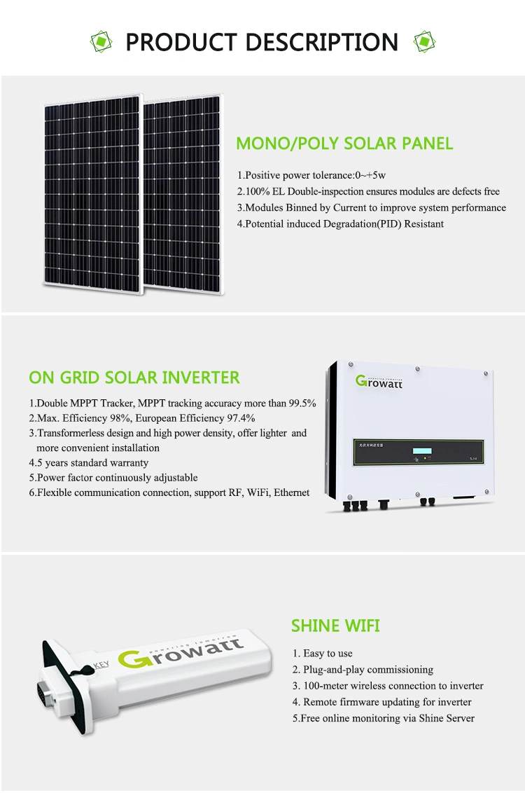 10kw Home Grid Tied Solar Energy System with Growatt Three Phase Inverter