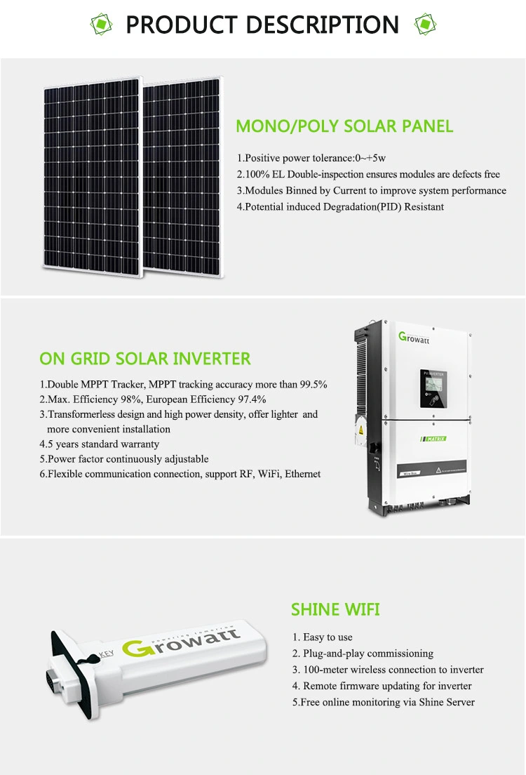 Sk Grid Tie 30kw Solar Power System with Growatt on Grid Inverter