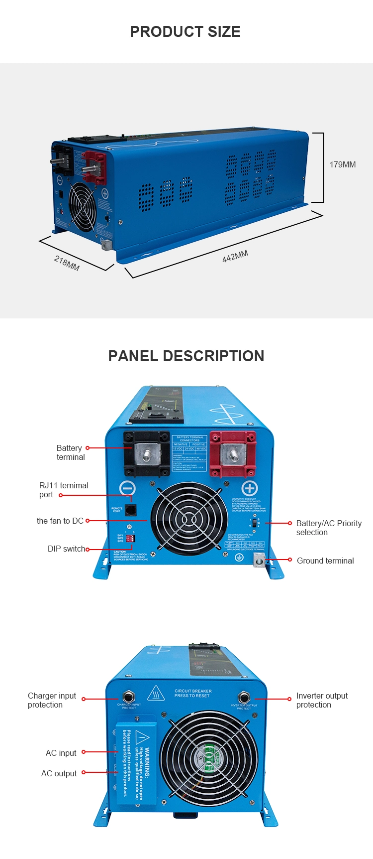 6000W Solar Power Inverter for on/off Grid Tie PV System