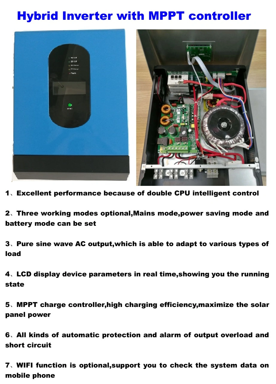 4kw Home Use Solar Pure Sine Wave Power Hybrid Inverter for Solar Energy System