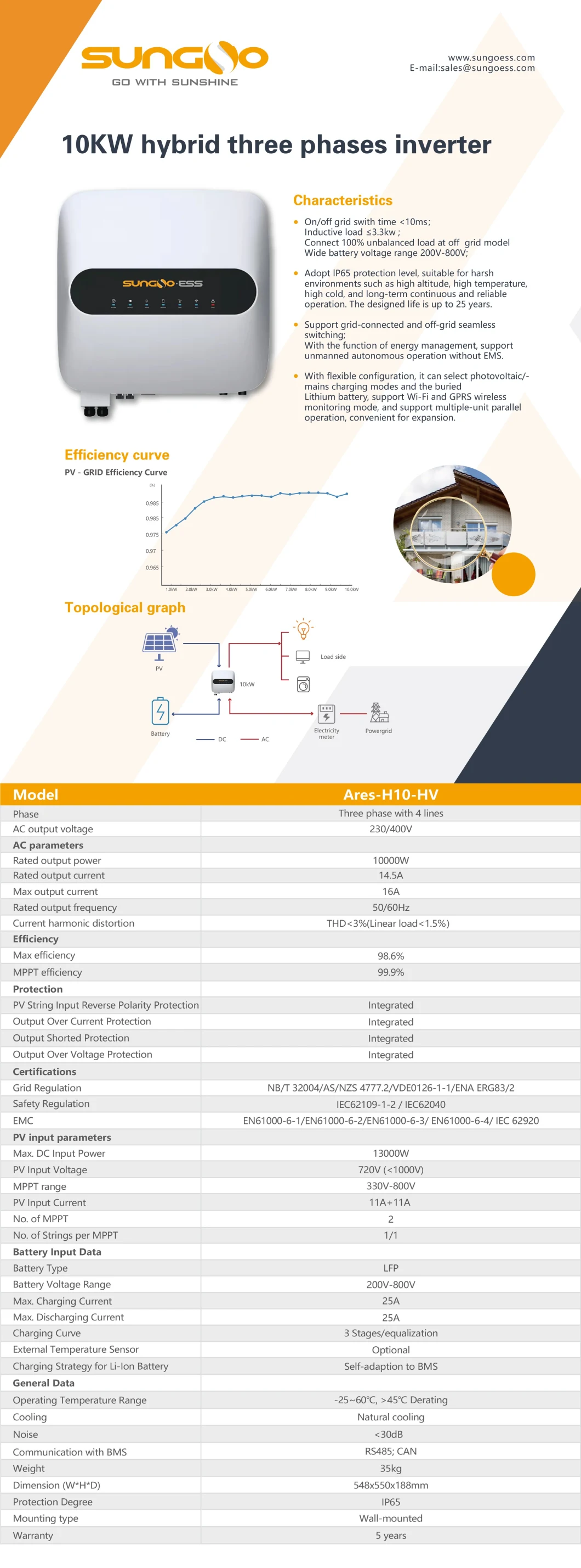 10000W/10kw Three Phase Hybrid Invt Brand Solar Inverter for Household and Commercial Use Inverter