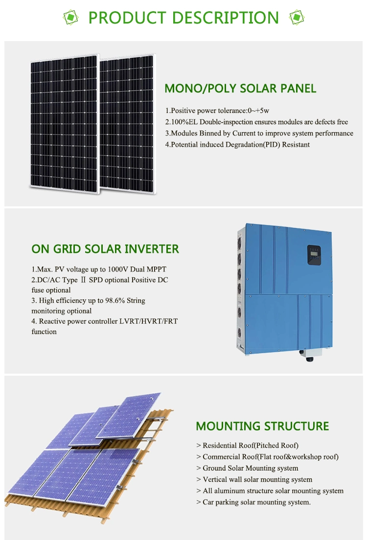 Sk Roof Three Phases 50kw Grid Tie Inverter Solar Power System for Commercial