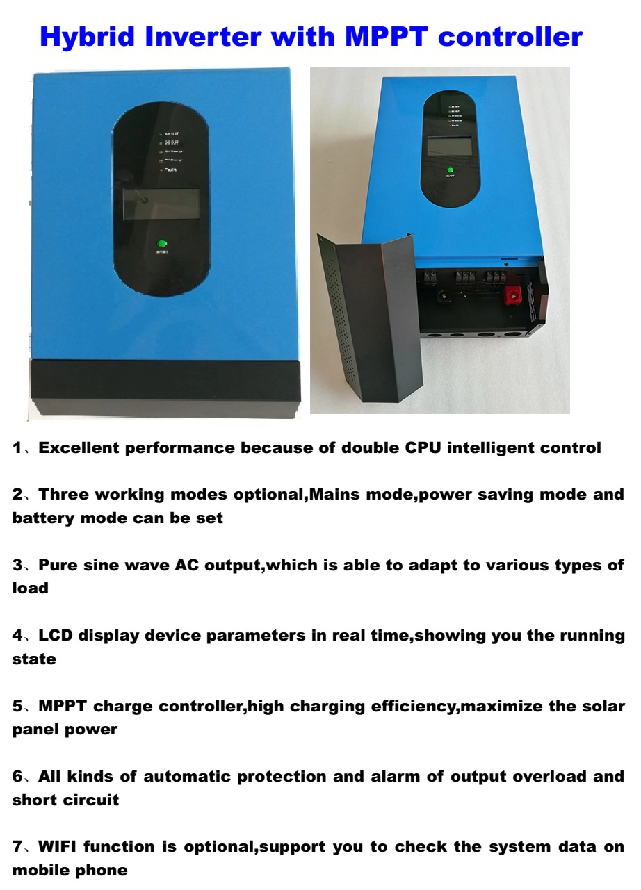Solar Hybrid Inverter 3kw, 5kw with MPPT Solar Charge Controller Built-in, Hybrid Inverter for Solar
