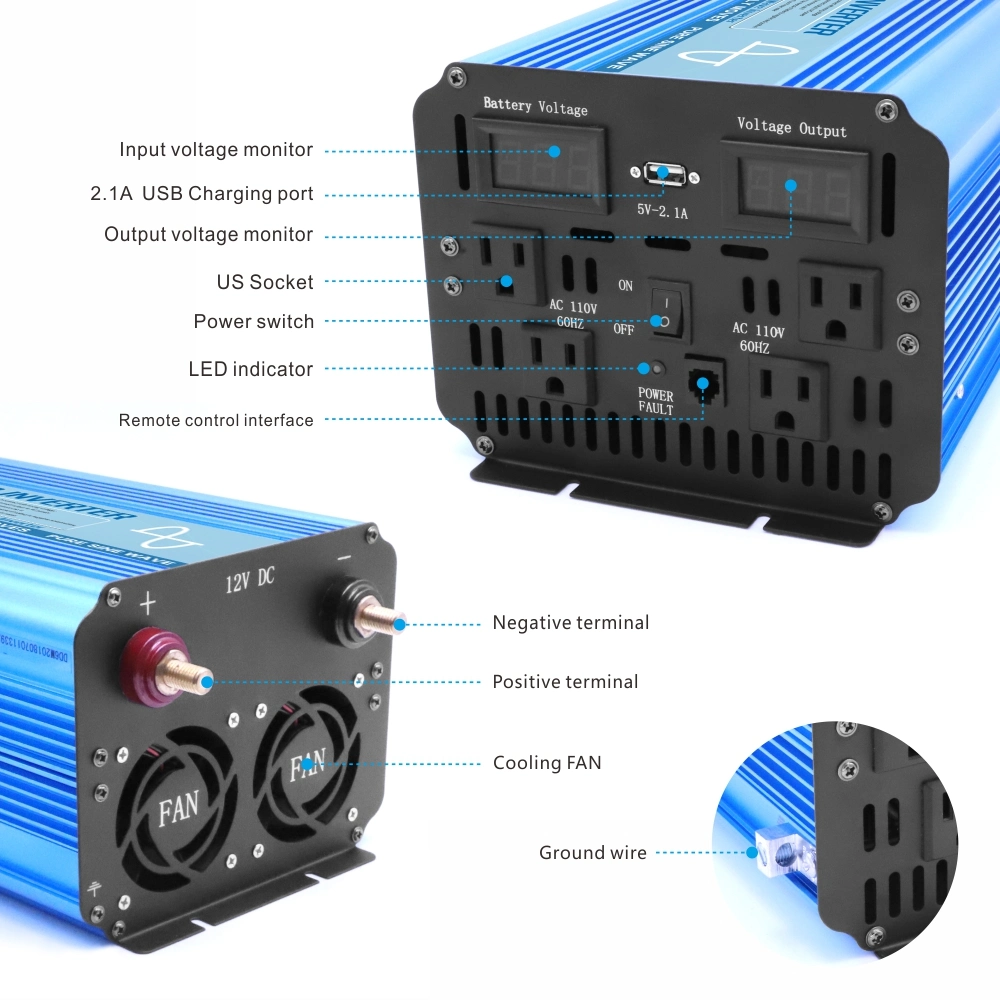 Comprehensive Protection DC to AC Inverter Pure Sine Wave Power Inverter 3000W