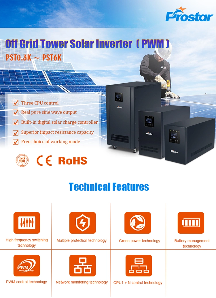 5000W Solar Inverter 48VDC Low Frequency Inverter Built-in PWM Charge Controller