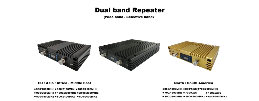Golden Dual Band Golden Repeater AGC & Mgc Mobile Signal Booster GSM & WCDMA 900 2100 MHz Repeater High Gain 70dB High Power 23dBm