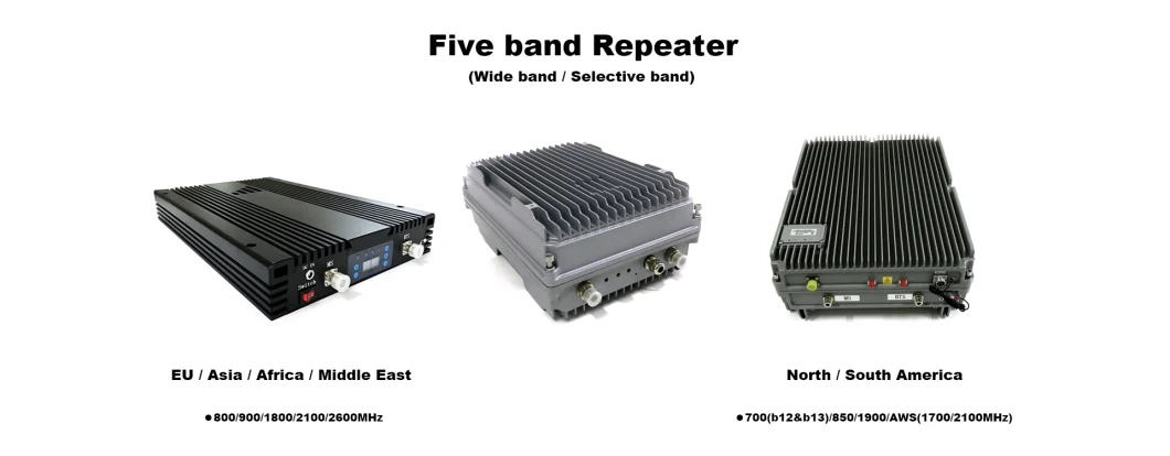 High-Tech Repeater Five Band Repeater Amplifier for Whole America Countries Use 700 (B12/13) 850 1900 Aws Cell Phone Signal Booster