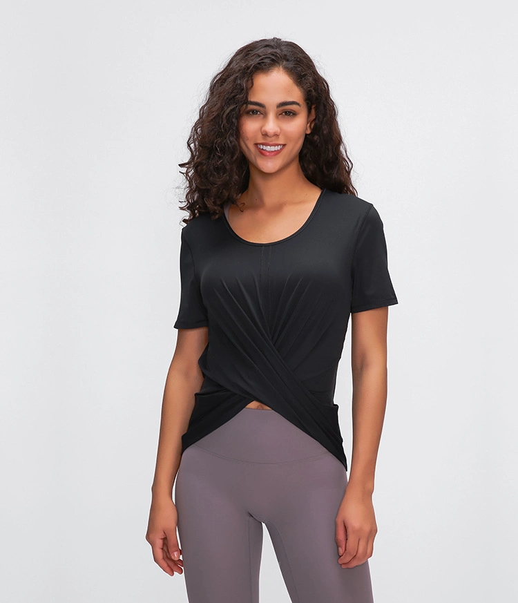 2020 Women Fitness Wear Quick-Drying T-Shirts Hem Cross Custom Activewear Blank Sports T Shirts