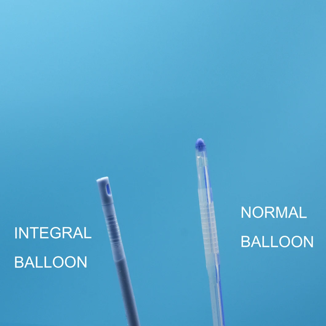 2 Way Blue Silicone Foley Catheter with Unibal Integral Balloon Technology Integrated Flat Balloon Open Tipped Suprapubic Use Catheter