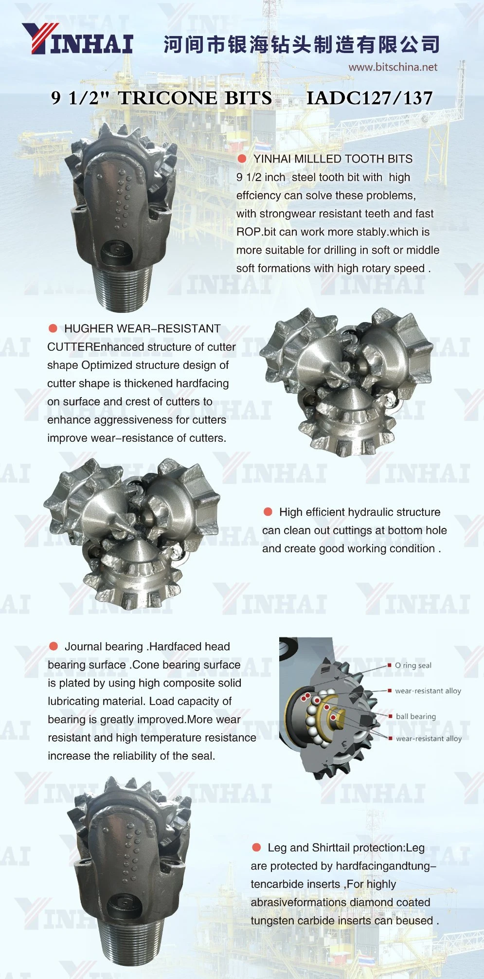 Drill Bit Milled/Steel Tooth Tricone Bit Roller Cone Bit 9 1/2