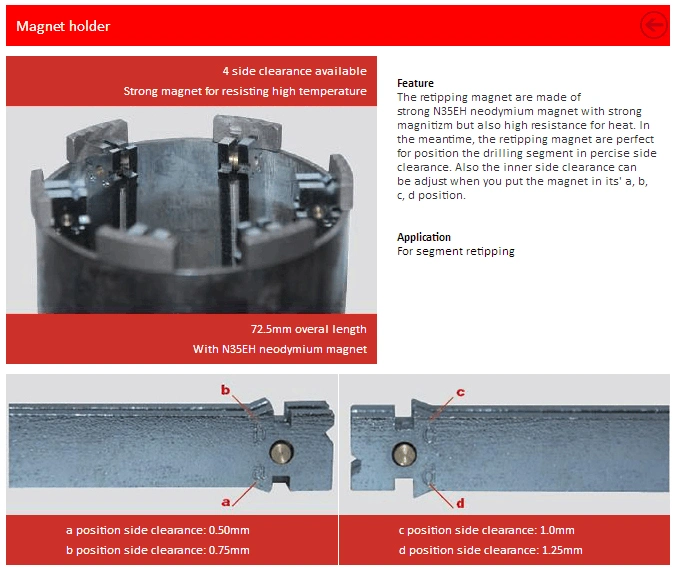 Diamond Core Drill Bit Segment Retipping SmCo Brazing Magnet Magnetic Welding Holder