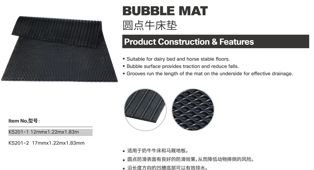 12mm/17mm Rubber Stable Cow Mat and Rubber Flooring for Horse
