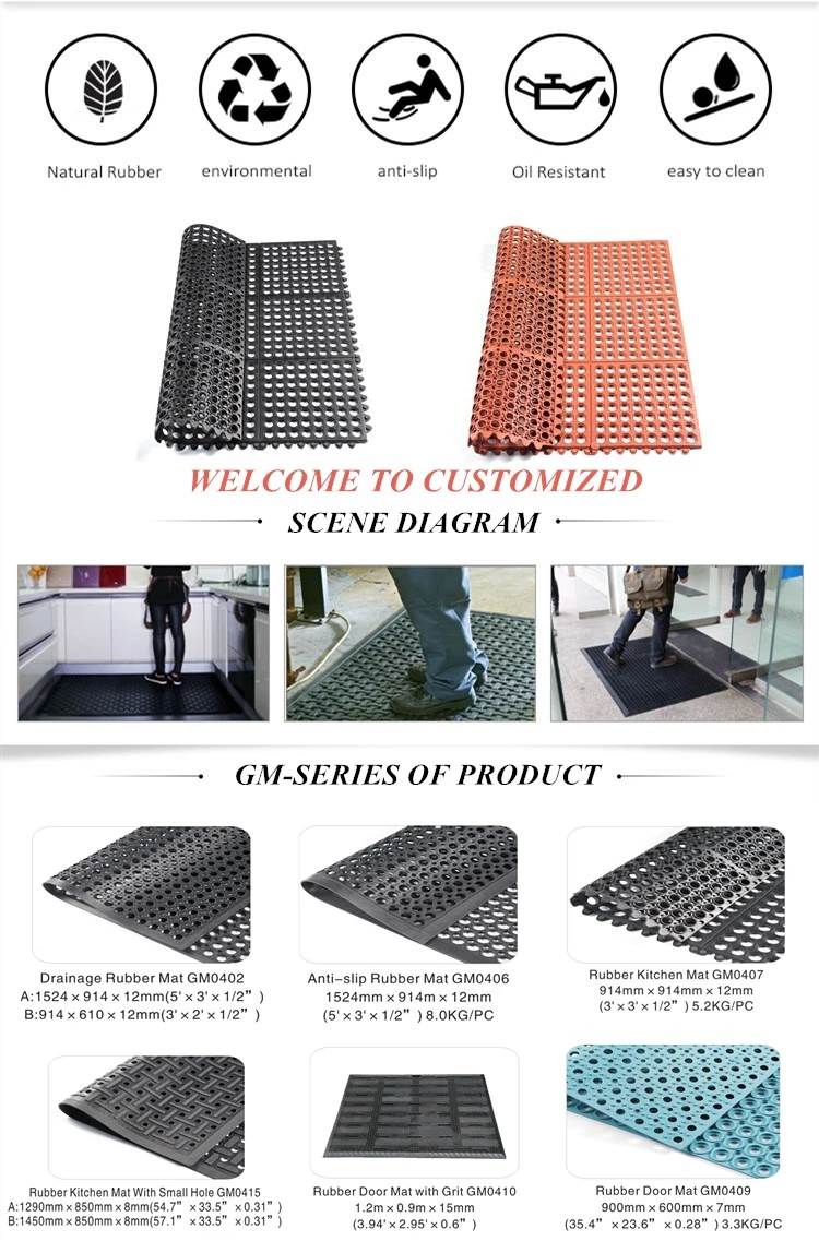 Wholesale Wear Resistant Hotel Rubber Mat Anti-Fatigue Drainage Rubber Mat Kitchen Rubber Floor Mat