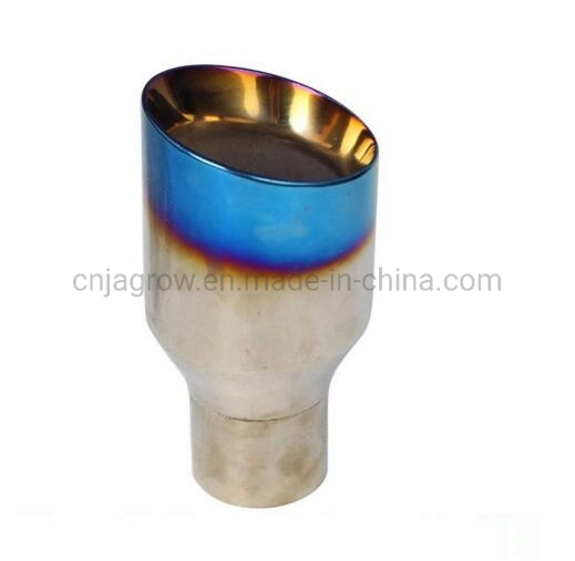 Exhaust Slant Cut Tip Duo Layer Blue Burnt Polished Stainless Steel 2.5 in 4 out