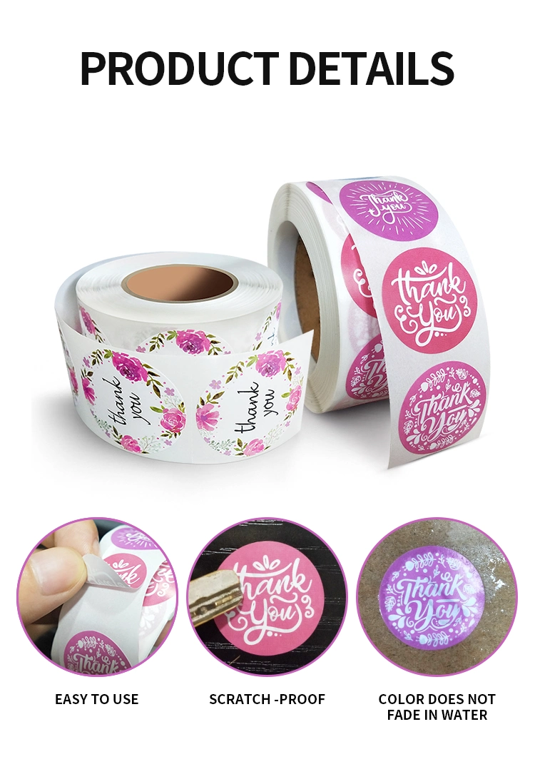 1 Inch 1.5 Inch 2 Inch Self Adhesive Thank You Label Thermal Paper Sticker Roll