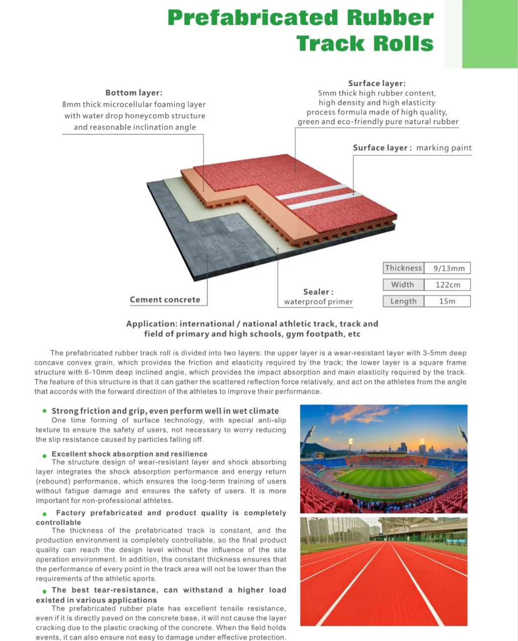 13mm Prefabricated Rubber Running Track with Iaaf Certificate